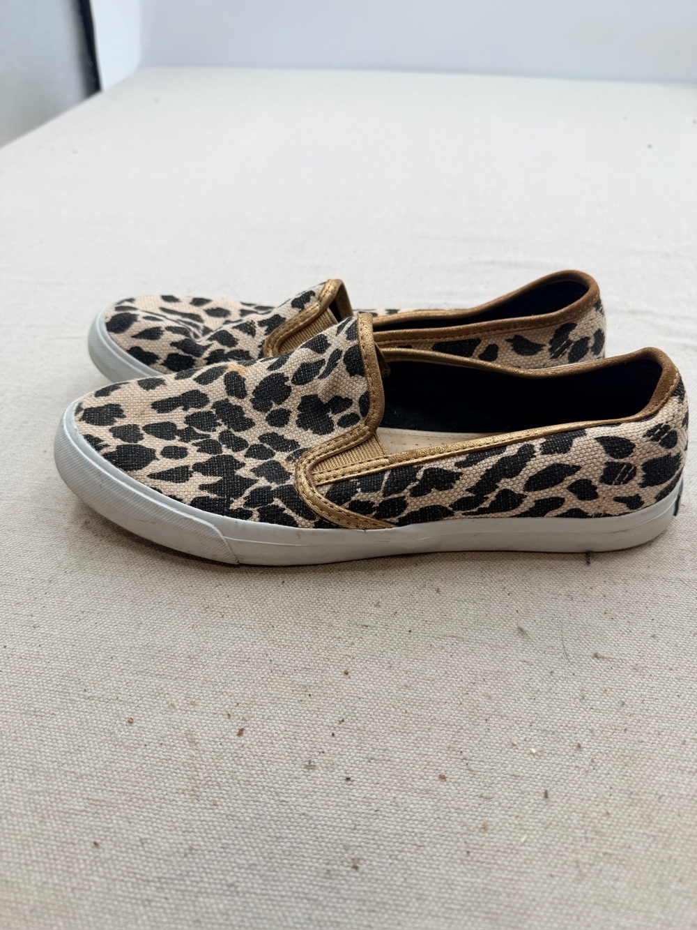 Sperry Leopard Print Slip-On Flats with Metallic Trim - Women's Brown - Picture 10 of 11